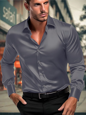 SOLSTICE Men Self Design Formal Grey Shirt