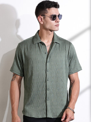 THOMAS SCOTT Men Self Design Casual Green Shirt