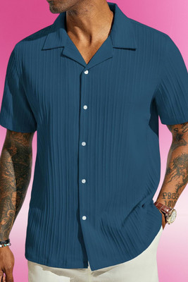 A Dearise Trend Men Striped, Self Design Casual Blue Shirt