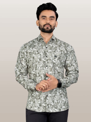 Stellalifestyle Men Printed Formal Light Green Shirt