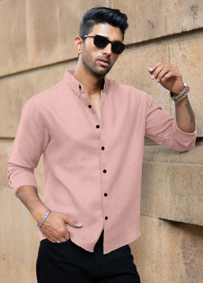 Yanthhi Men Solid Casual Pink Shirt