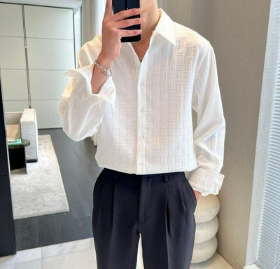 DUCCKCREATION Men Self Design Casual White Shirt