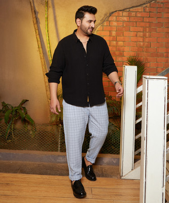 Instafab Plus Men Solid Casual Black Shirt