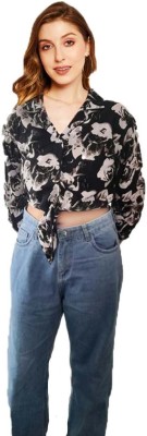 FOR PREETY Women Floral Print Casual Black Shirt