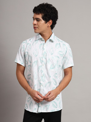 TAHVO Men Floral Print Casual White Shirt