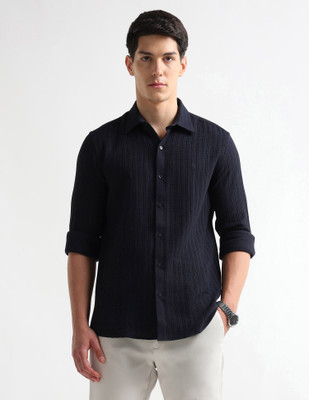 ARROW Men Self Design Casual Blue Shirt