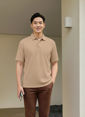 Leriya Fashion Men Self Design Casual Beige Shirt