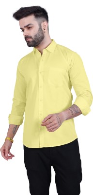 SYLER Men Solid Casual Yellow Shirt