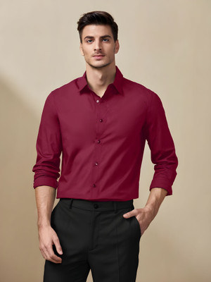 SADBHAVNAFABRIC Men Solid Formal Red Shirt