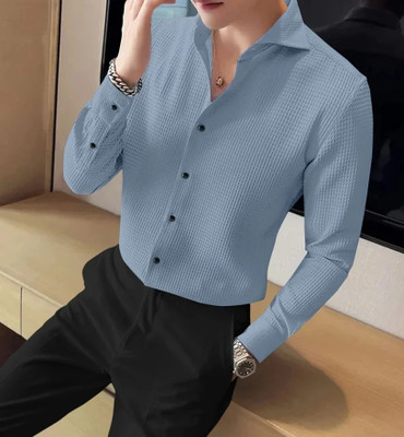 TyrellFashion Men Solid Formal Light Blue Shirt