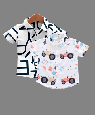 KILLER Boys Printed Casual Dark Blue, White Shirt(Pack of 2)