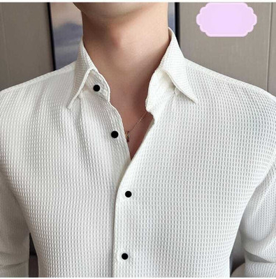 DUCCKCREATION Men Self Design Casual White Shirt