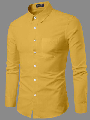 MILDIN Men Solid Formal Yellow Shirt