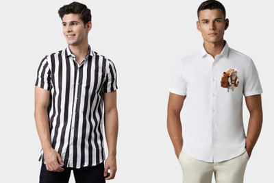DADA IMPEX Men Striped Casual White Shirt(Pack of 2)