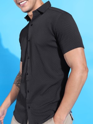 NIVICK Men Self Design Casual Black Shirt