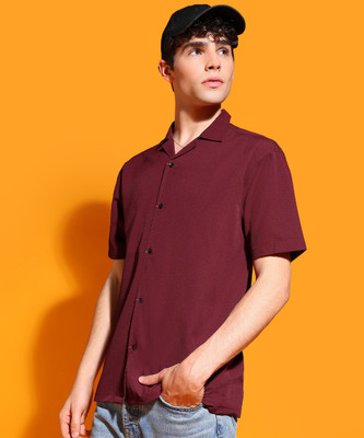 INDICLUB Men Solid Casual Maroon Shirt