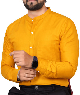 GLOBAL NOMAD Men Solid Casual Yellow Shirt