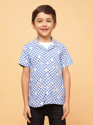 TALES & STORIES Boys Checkered Casual Blue Shirt