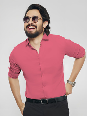 Vuon fab Men Solid Casual Pink Shirt