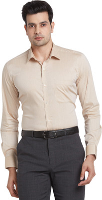 Raymond Men Self Design Formal Beige Shirt