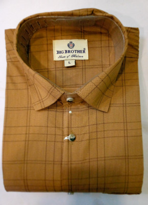 bbrother Men Checkered Casual Gold Shirt