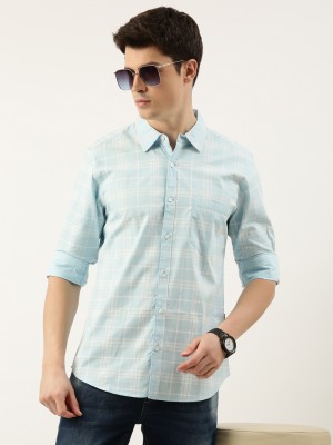 PROVOGUE Men Printed Casual Light Blue, White Shirt