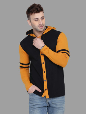 Lawful Casual Men Solid Casual Gold, Black Shirt