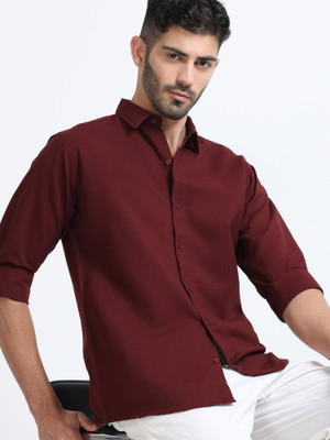 METRONAUT Men Solid Casual Maroon Shirt