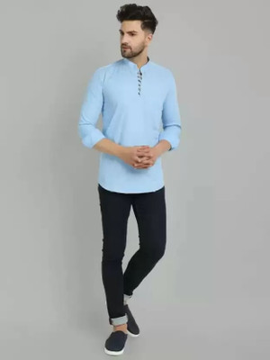 Stellalifestyle Men Solid Casual Light Blue Shirt