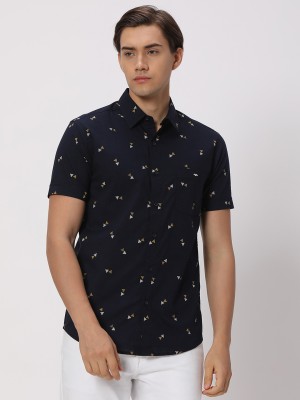 MUFTI Men Printed Casual Dark Blue Shirt