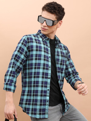 HIGHLANDER Men Checkered Casual Black, Light Blue, Dark Blue Shirt