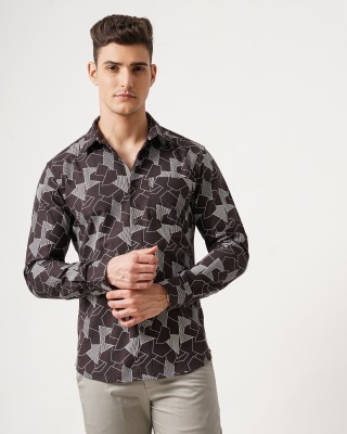 British Club Men Printed Casual Brown, Grey Shirt