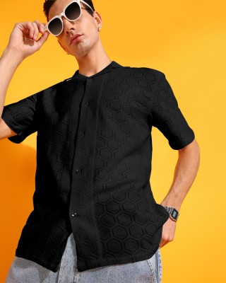 INDICLUB Men Self Design Casual Black Shirt