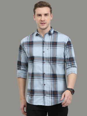AIDAN PAUL Men Checkered Casual Light Blue Shirt