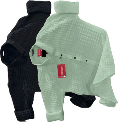 Shirteum Men Self Design Casual Black, Green Shirt(Pack of 2)