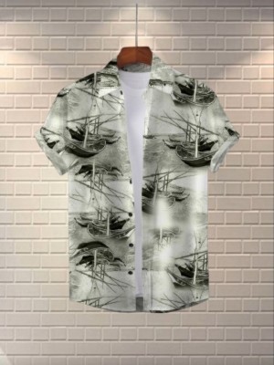 THE XOS Men Printed Casual Green Shirt