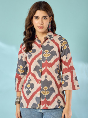 InWeave Women Printed Casual Beige Shirt