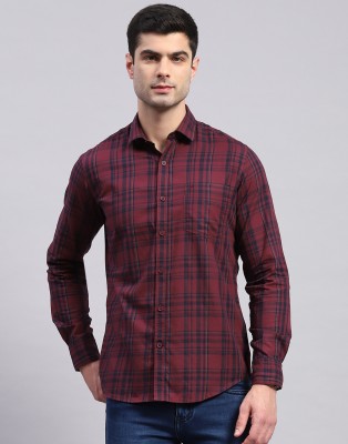 MONTE CARLO Men Checkered Casual Maroon Shirt