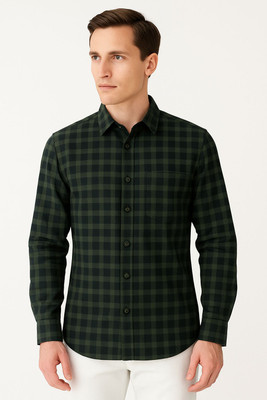 OFFICER CHOICE Men Checkered Casual Black, Green Shirt