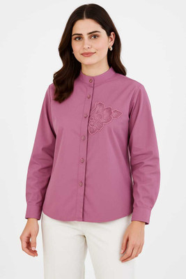 FABRICEMPORIUM Women Embroidered Casual Light Blue Shirt