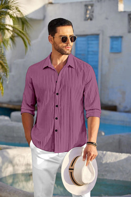 kruze Men Self Design Casual Pink Shirt