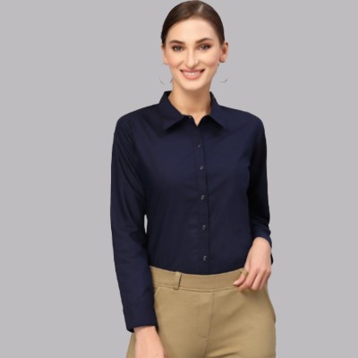 SKENX Women Solid Formal Dark Blue Shirt