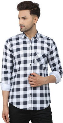 LRK Men Checkered Casual White Shirt