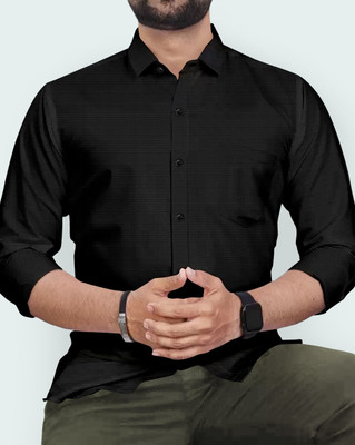 CLOSWIF Men Self Design Casual Black Shirt