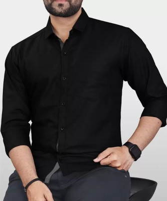 Jumii Enterprise Men Solid Casual Black Shirt