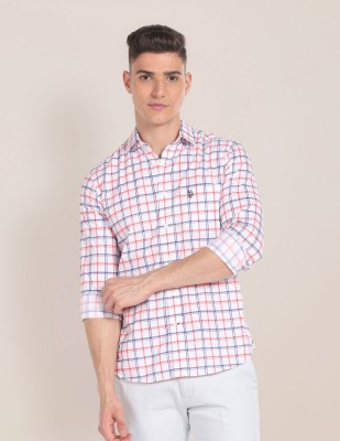 U.S. POLO ASSN. Men Checkered Casual White, Red, Blue Shirt