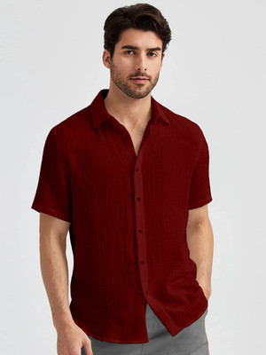 Webric Men Self Design Casual Maroon Shirt