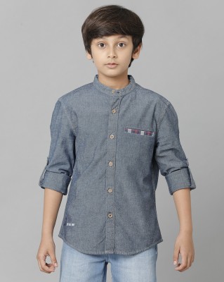 Under Fourteen Only Boys Solid Casual Grey Shirt