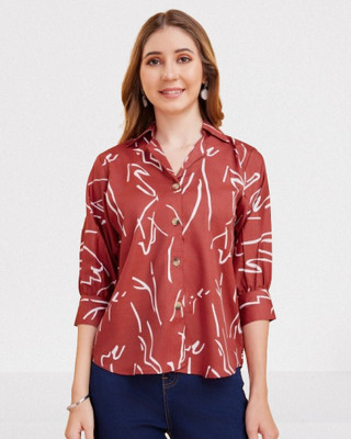 harshiv Women Printed Casual Maroon Shirt