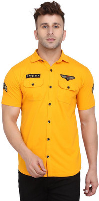 HouseOfCommon Men Solid Casual Yellow Shirt